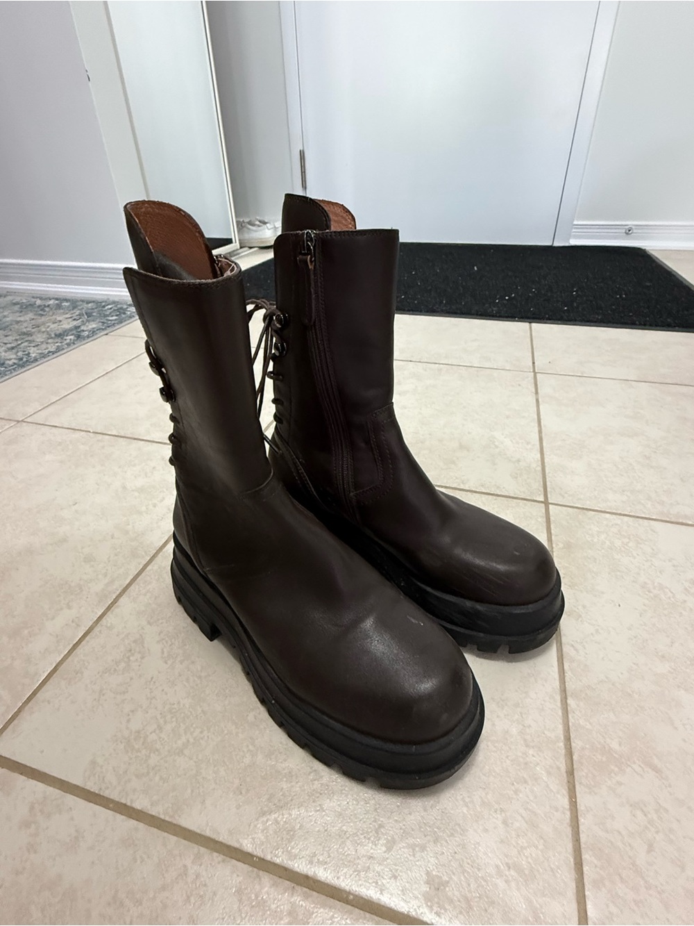 Alias Mae Dark Brown Leather Lace-Up Zip Women's Boots